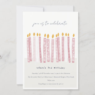 Cute Soft Pastel Pink Watercolor Birthday Candles Invitation