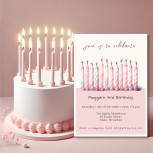 Cute Soft Pastel Pink Watercolor Birthday Candles Invitation
