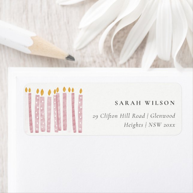 Cute Soft Pastel Pink Watercolor Candles Address (Insitu)