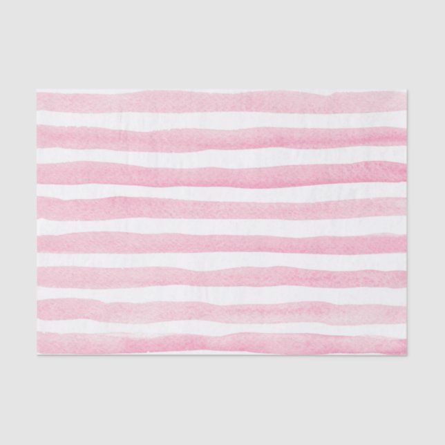 Cute Soft Pink and White Watercolor Striped Tissue Paper (Front)