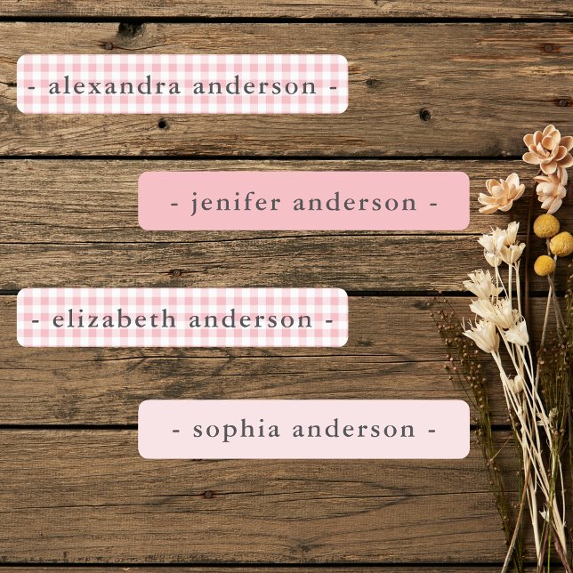Cute Soft Pink Gingham Kids Waterproof Name (Cute Soft Pink Gingham Kids Waterproof Name Labels)