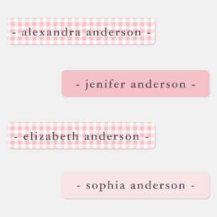 Cute Soft Pink Gingham Kids Waterproof Name