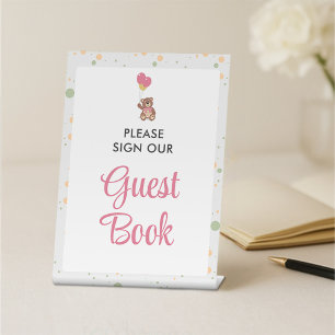 Cute Soft Pink Girl Baby Shower Guestbook Table Pedestal Sign