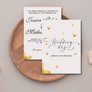 Cute  Soft  pink  golden heart wedding  Invitation