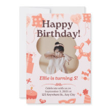 Cute Soft Pink Happy Birthday Kid Party Invitation