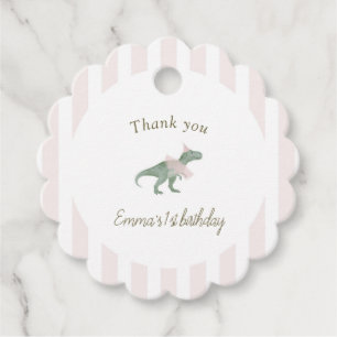 Cute Soft Pink T Rex Tutu Girl round Favour Tags