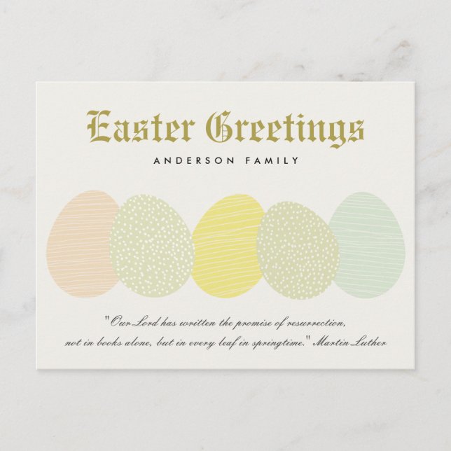 CUTE SOFT SUBTLE PASTEL EASTER EGGS PERSONALIZED HOLIDAY POSTCARD (Front)