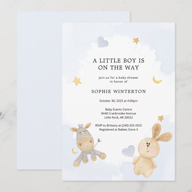Cute Soft Toys Boys Baby Shower Invitation (Front/Back)