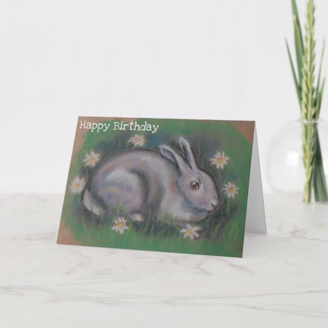 Cute soft white bunny rabbit card (Front)
