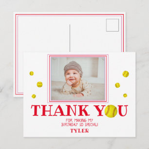Cute Softball Ball Birthday Thank you Photo Card