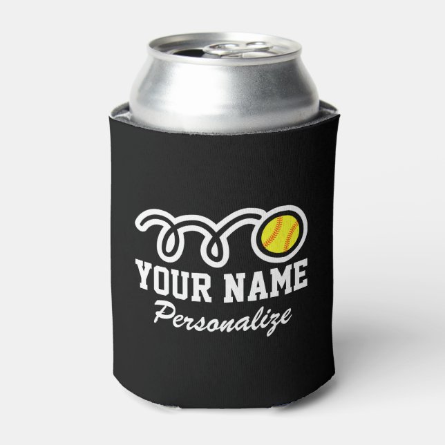 Cute softball cartoon custom name Birthday gift Can Cooler (Can Front)