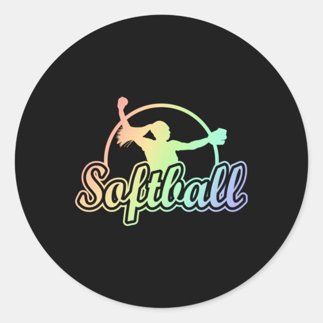 Cute Softball Classic Round Sticker (Front)