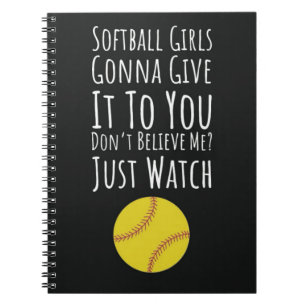 Cute Softball Girls Gifts For Kids Team Player Notebook