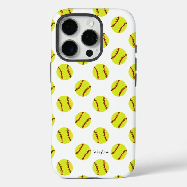 Cute Softball Pattern Personalised Name Case-Mate iPhone Case (Back)