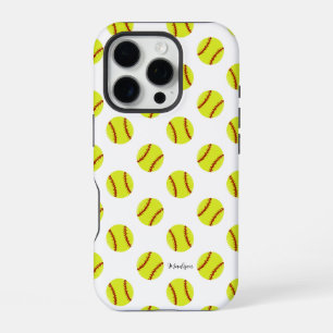 Cute Softball Pattern Personalised Name iPhone 16 Pro Case