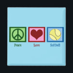 Cute Softball (Peace Love) Magnet<br><div class="desc">Peace Love Softball gift with a pretty peace sign, heart, and a softball. A great Christmas gift for a softball player or coach.</div>
