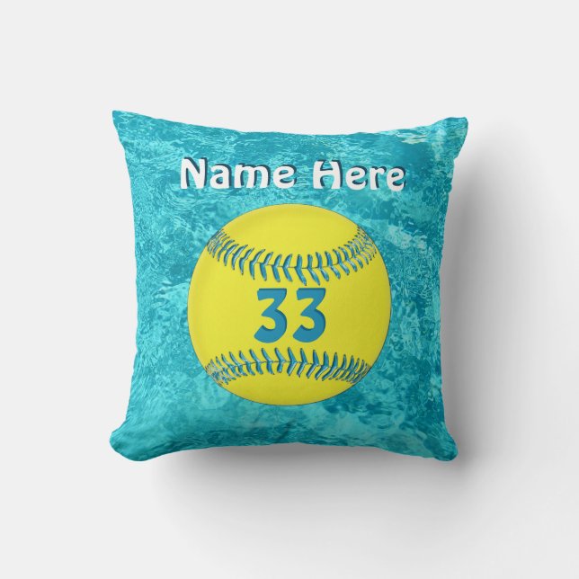 Cute Softball Pillows with Her NAME and NUMBER (Front)