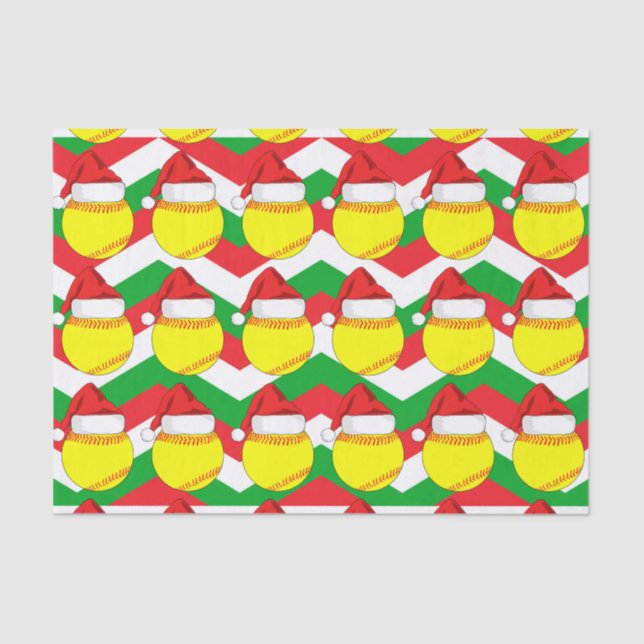 Cute Softball Santa Hat Christmas Tissue Paper (Front)