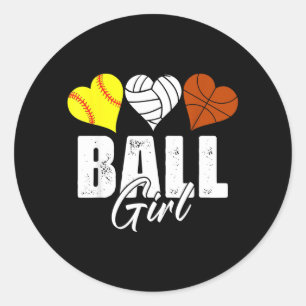 Cute Softball Volleyball Basball Girl Heart Classic Round Sticker
