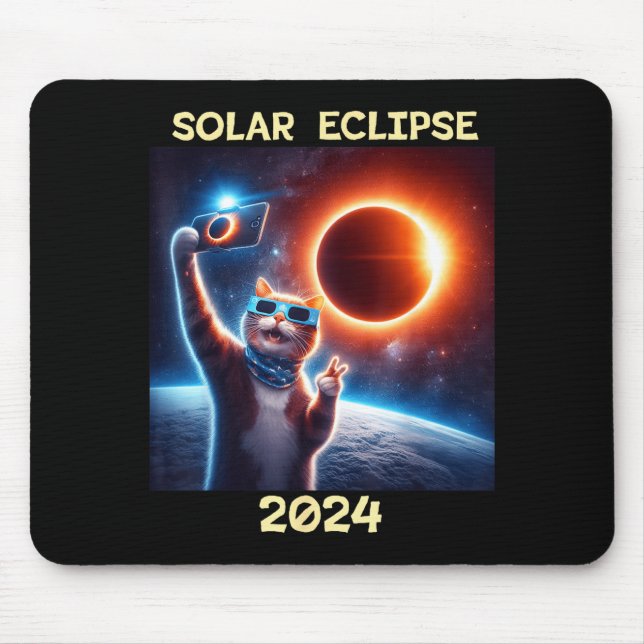 Cute Solar Eclipse Cat Mouse Mat (Front)