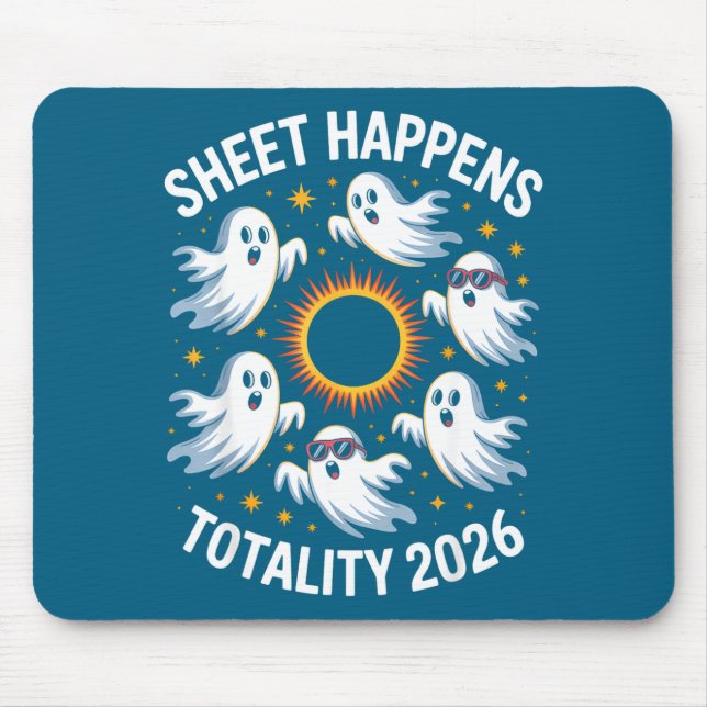 Cute Solar Eclipse Ghost Sheet Happens Mouse Mat (Front)