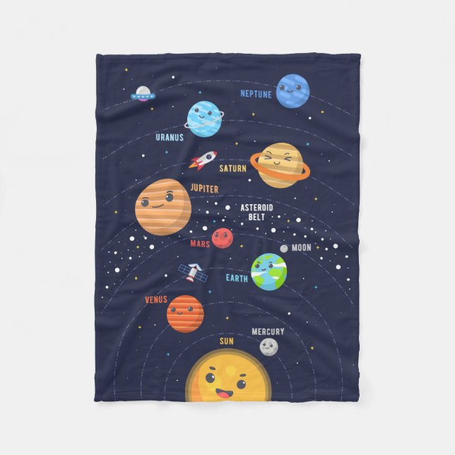 Cute Solar System Design Fleece Blanket (Front)