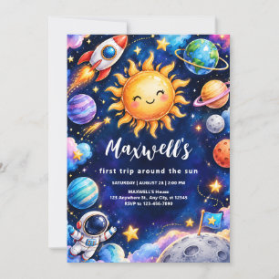 Cute Solar System First Birthday Party Invitation 