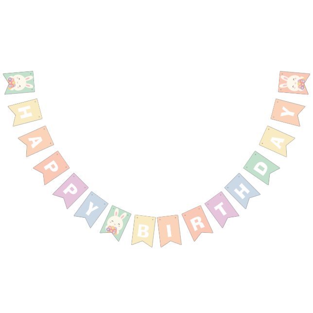 Cute Some Bunny and Flowers Rainbow Happy Birthday Bunting (All)
