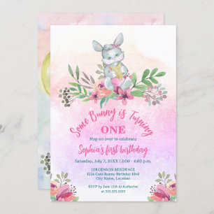 Cute Some Bunny Floral Birthday Party Invitation