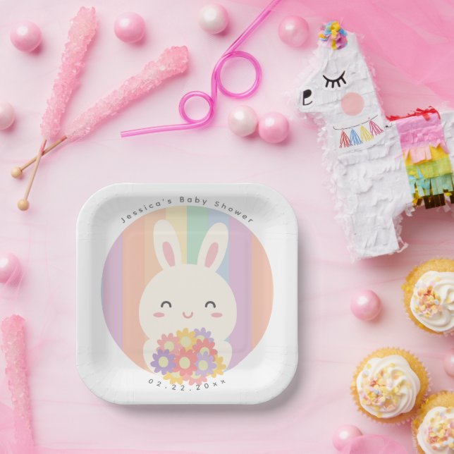 Cute Some Bunny is On The Way Floral Baby Shower Paper Plate (Party)