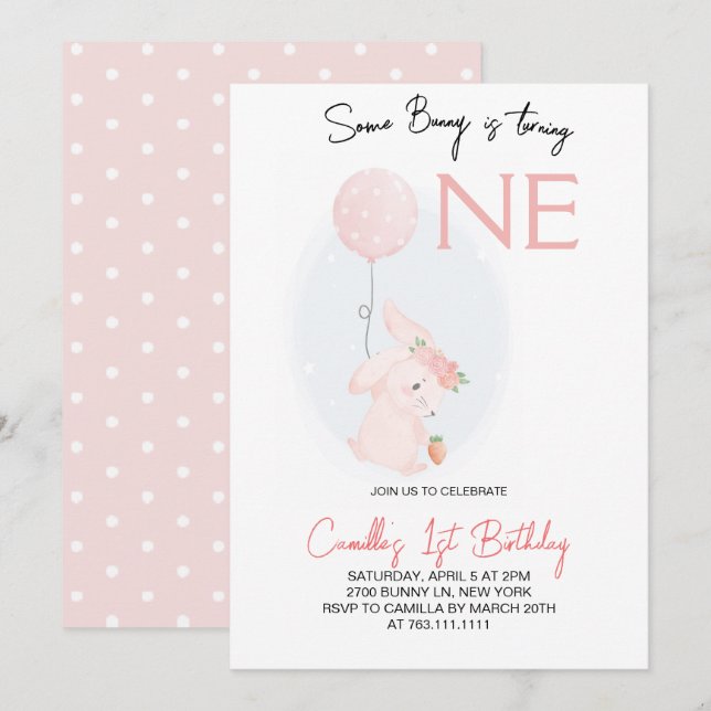 Cute Some Bunny is Turning One Birthday Invitation (Front/Back)