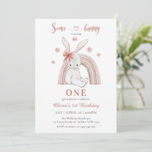 Cute Some Bunny Is Turning One Girl First Birthday Invitation