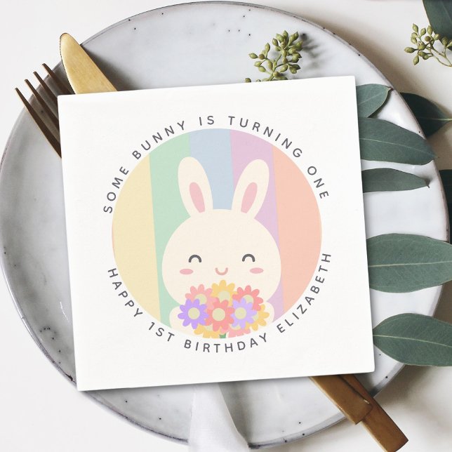 Cute Some Bunny is Turning One Rainbow Birthday Napkin (Creator Uploaded)
