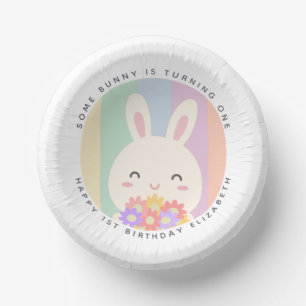 Cute Some Bunny is Turning One Rainbow Birthday Paper Plate