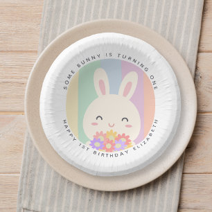 Cute Some Bunny is Turning One Rainbow Birthday Paper Plate
