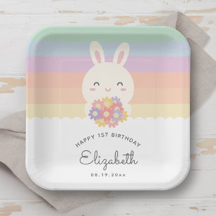 Cute Some Bunny is Turning One Rainbow Birthday Paper Plate