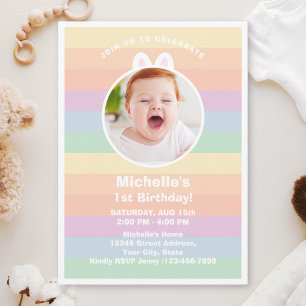 Cute Some Bunny Rainbow Birthday Photo Invitation