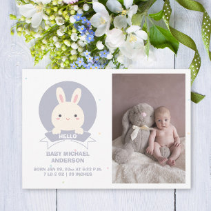Cute Some Bunny Simple Elegant Baby Photo Birth Announcement