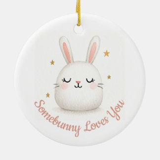 Cute Somebunny Loves You Customisable Bunny  Ceramic Tree Decoration