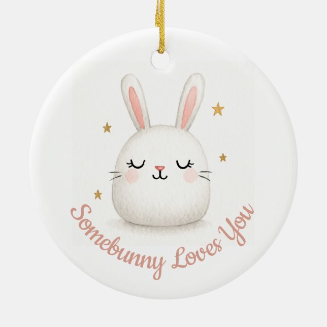 Cute Somebunny Loves You Customisable Bunny  Ceramic Tree Decoration (Back)