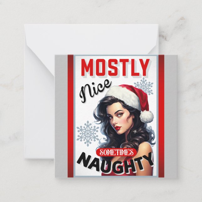 Cute Sometimes Naughty Retro Christmas Pinup Card (Front)