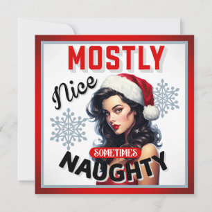 Cute Sometimes Naughty Retro Christmas Pinup Holiday Card