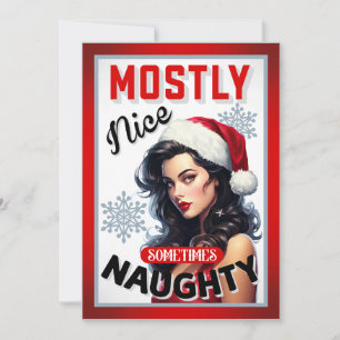 Cute Sometimes Naughty Retro Christmas Pinup Thank You Card