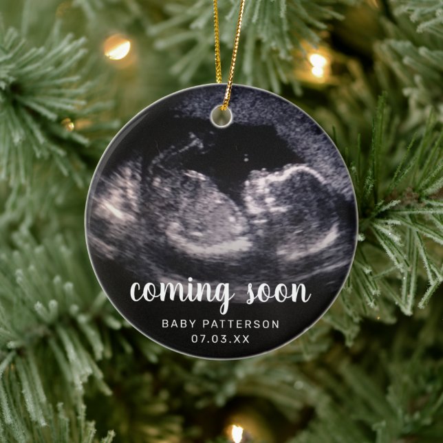Cute Sonogram Photo Pregnancy Reveal Christmas Ceramic Tree Decoration (Tree)