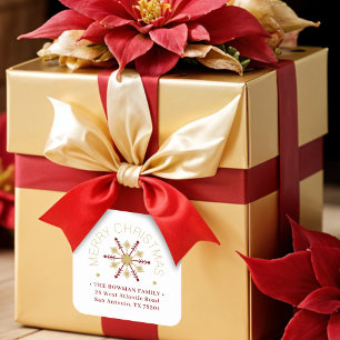 Cute Sophisticated Gold & Red Snowflake Winter Square Sticker