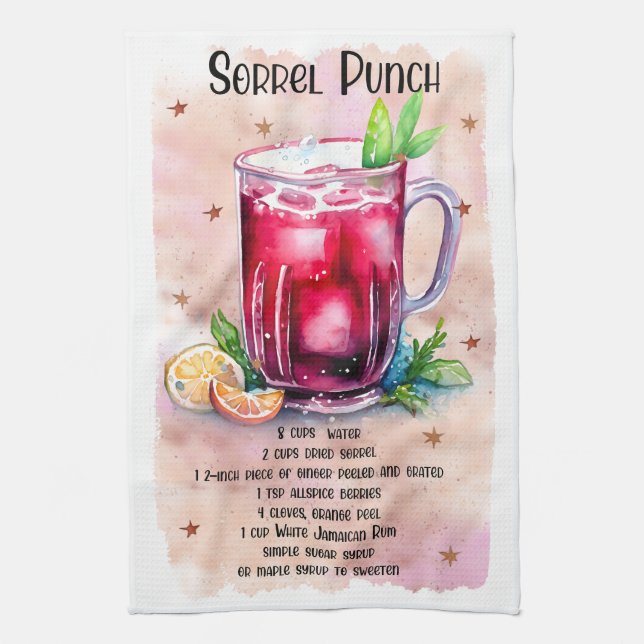 Cute Sorrel Punch Christmas Drink Recipe Tea Towel (Vertical)
