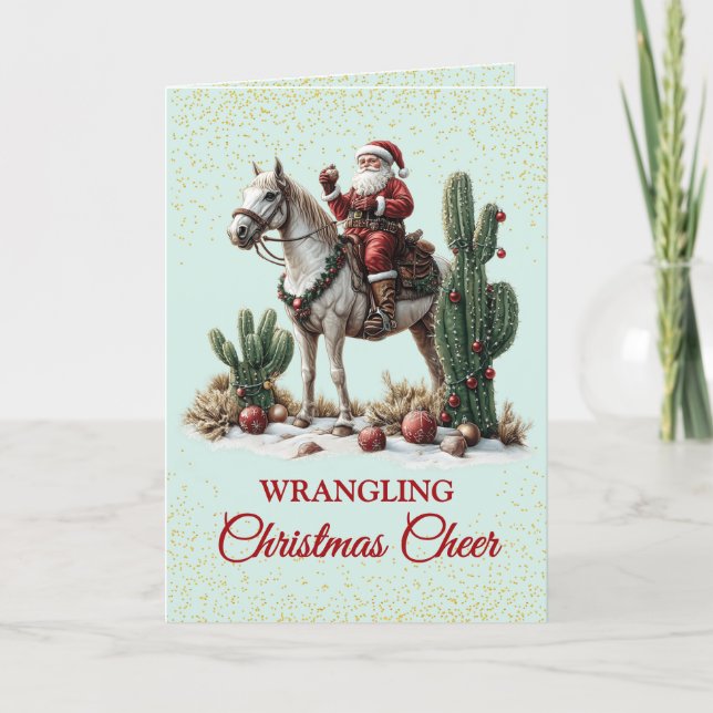 Cute Southwest Cowboy Santa Christmas Card (Front)