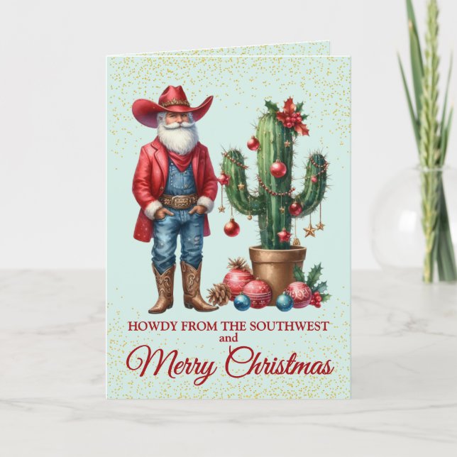 Cute Southwest Dessert Cowboy Christmas Card (Front)