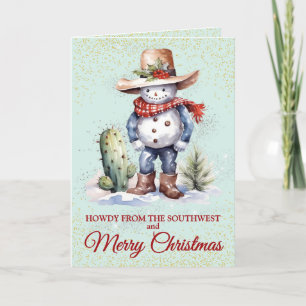 Cute Southwest Dessert Snowman Christmas Card