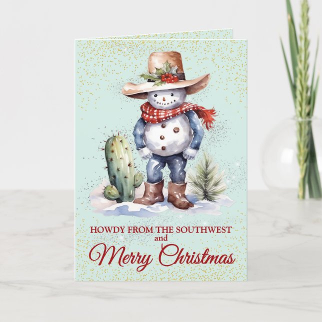 Cute Southwest Dessert Snowman Christmas Card (Front)